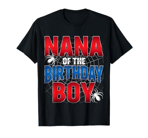 Nana Of The Birthday Boy Costume Spider Web Birthday Party T-Shirt, Large