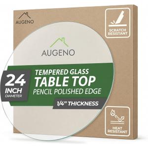 24 inch Round 1/4" (6 mm) Thick Pencil Polished Edge Glass Table Top with 6 Bumpers - Tempered, Scratch Resistant & Safety Replacement Glass Designed for Dining, Coffee, Patio & End Tables