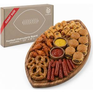 Giant Football Shaped Cutting Board 23.5X14 Inch – Jumbo Size Acacia Wood Charcuterie Tray – Extra Large Wooden American Football Serving Platter Super Bowl Parties, Tailgate Hosting & Gifts
