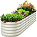 Oval 8x2x1.5 FT Galvanized Raised Garden Bed Kit, 31 in 1 Large Metal Planter Box for Outdoor Gardening, 18 Garden Bed for Vegetables Flower Herb(Pearl White)
