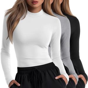 Neer 3 Pack Women's Underscrubs Long Sleeve Shirts Mock Turtleneck Slim Fit Scrub Top Basic Tee Undershirt for Nurse, XL