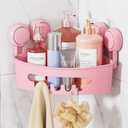 LEVERLOC Corner Shower Caddy Suction Cup, Shower Caddy Basket Powerful Suction Bathroom, Waterproof & Rustproof Organizer for Bathroom Storage, No-Drilling Removable (Pink)