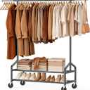 Heavy Duty Clothes Rack, Rolling Clothing Rack Load 650 LBS for Hanging Clothes with 2 Sturdy Shelves, Metal Garment Rack with Wheels for Bedroom, Laundry Room, Retail Store, Black