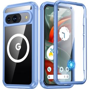 for Google Pixel 9/9 Pro Case, [Built-in Screen & Lens Protector] Shockproof Dustproof for Full Body Heavy Duty Rugged Protective Pixel 9/9 Pro Phone Case,Blue