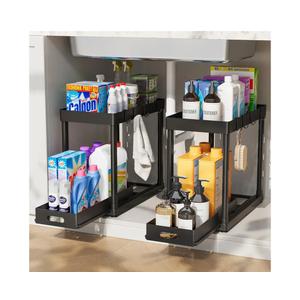 2 Pack Pull-Out Storage Organizers, Under Sink Organizer and Storage for Bathroom & Kitchen,Multi-Purpose Under Cabinet Organizers and storage Black