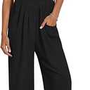 BTFBM Jumpsuits For Women Summer 2026 Beach Vacation Strapless Tube Top Jumpsuit Ruched Casual Wide Leg Pant Rompers(Black, Small)
