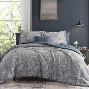 MaiRêve Queen Comforter Set Navy Blue, Crinkle Textured Design Bedding Set 7 Pieces Bed in A Bag, All Season Farmhouse Comforter Set with Sheets, Pillowcases & Shams
