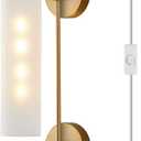 BOKT Mid Century Modern Plug in Wall Sconces Indoor Long Brushed Gold Milk White Glass Sconces Wall Lighting Single Wall Sconce Bathroom Vanity Light Brass Wall Mounted Light Fixture (White)