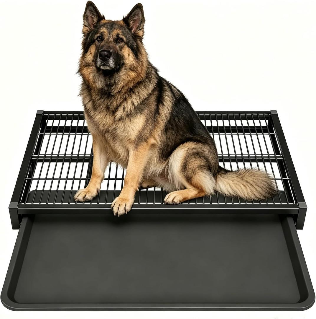 Indoor Dog Potty Toilet, Elevated Pee Pad Holder for All Breeds, Keeps Paws & Floors Clean, Ideal for Bedroom/Dorm, Rainy Days & Early Mornings/Late Nights (Black, L: 30.7 x 19.7 x 3.2 inch)