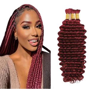 #99J Burgundy Human Braiding Hair for Boho Braids 16 16 16 Inch Wine Red No Weft Deep Wave Bulk Human Hair Extensions for Braiding 150g 3 Bundles/Pack