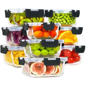 HOMBERKING [12 Piece Glass Food Storage Containers with Lids, Glass Meal Prep Containers, Airtight Lunch Bento Boxes, BPA-Free & Leak Proof, Oven, Freezer and Dishwasher Safe (6 lids & 6 Containers) (Black)
