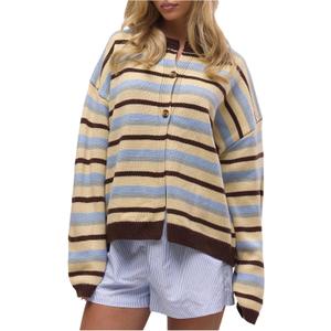 GORGLITTER Women's Button Up Striped Sweater Cardigan Lightweight Long Sleeve Crewneck Fall Trendy 2025 Knitwear Tops (M)