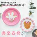 96 Pcs Minnie Tableware Set for Girl Pink Animals Theme Party Supplies With Gold Foil Decorations, Paper Plates, Napkins, Forks - Serves 24 Guests