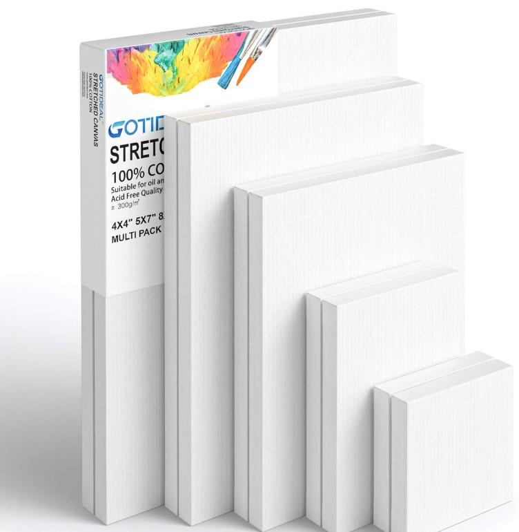 GOTIDEAL Stretched Canvas Multi Pack 4x4 5x7 8x10 9x12 11x14 Set of 10 Primed White - 100% Cotton Artist Canvas Boards for Painting Acrylic Pouring Oil Paint Dry & Wet Art Media White Multi Size-10 Pcs