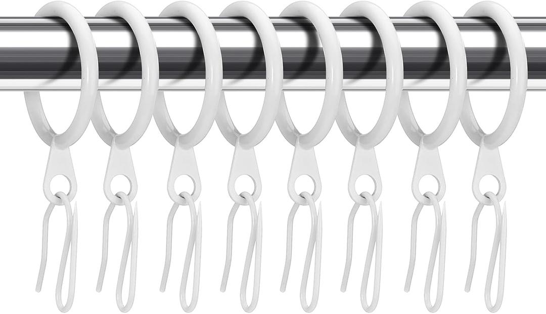Hotop 30 Pcs Metal Drapery Curtain Rings 0.98/1.26/1.65 inch Interior Diameter and 30 Pcs Hanging Curtain Drapery Pin Hooks for Window Door Shower(White,25 mm)