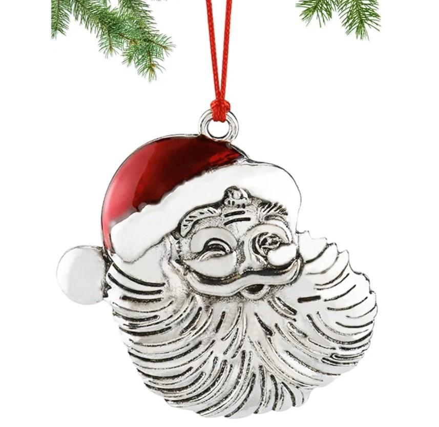 2025 Solid Pewter Metal Christmas Ornaments for Tree - Hanging Decorations for Party Home Holiday, Christmas Decor with Red Rope for Friends Family (Santa), Pack of 3
