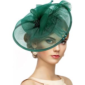 Zinniday Feather Tea Party Fascinator - 2026 Derby Hat with Hairpin, 1920s 50s Hats for Women, 11.81 “x9.84” (Green)