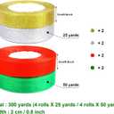 DECYOOL 4 Rolls 150 Yards Christmas Ribbons Metallic Glitter Fabric Organza Holiday Festival Ribbons 4/5" Wide for Gift Wrapping Decoration (Green, Red, Silver, Gold)
