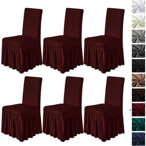 molasofa Chair Covers for Dining Room Set of 6 Stretch Chair Slipcovers with Skirt for Kitchen Seat Protectors Wedding Banquet Decor Kids Pets Spandex Fabric Washable (6pcs, Burgundy)