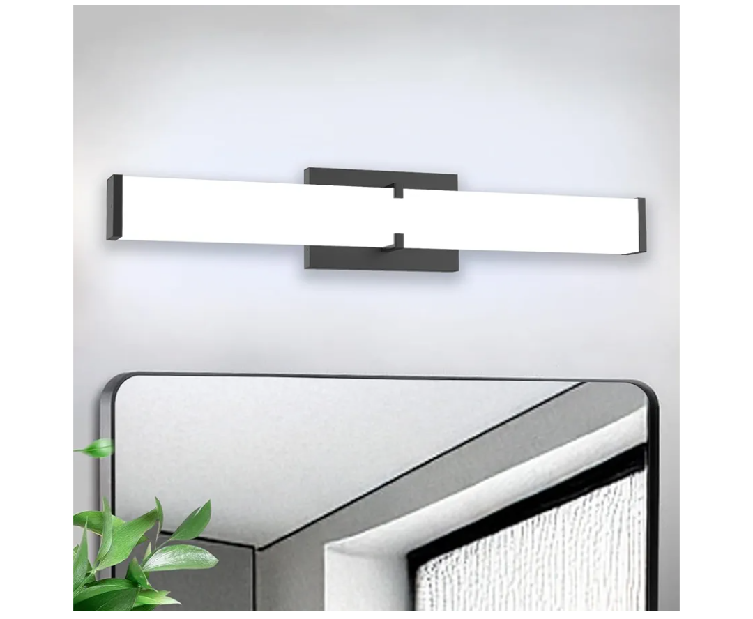 Bathroom Vanity Light with Night Light Cool White 5700K Black Modern Matte Bathroom Lighting Fixtures; 24 Inch IP44 25W Equivalent to Incandescent 250W for Over Mirror Vanity Light ETL Listed 2 packs
