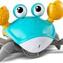 Crawling Crab Baby Toy, Upgraded Tummy Time Gifts for Newborn Babies 3-6 6-12 Month, Light-Up Walking Dancing Moving Crab with Music & Obstacle Avoidance, Rechargeable Sensory Development Toy (Orange)