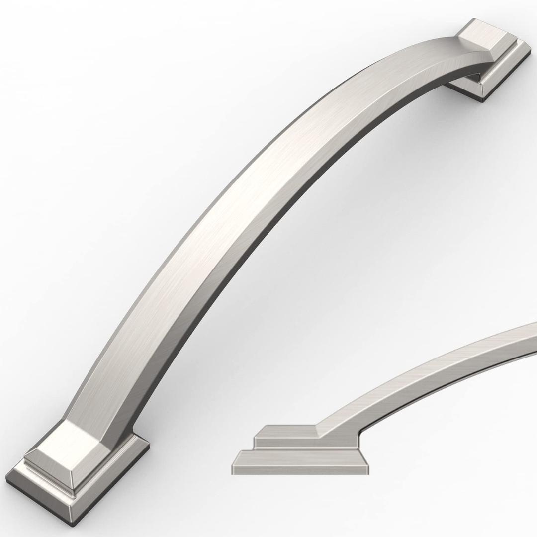 Amerdeco 4 Pack Brushed Satin Nickel Cabinet Pulls, 6.3 Inch(160mm) Hole Centers, Modern Arch Cabinet Handles for Kitchen Cabinets and Bathroom Drawers, ZH0016