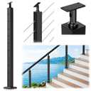 36" Aluminum Cable Railing Stair Post Perfect for Coastal Projects, 33 Drilled Stair Wire Deck Post for 28-38 Degrees Stair, Black Coating Stair Post for Cable Railing System Outdoor Seaside