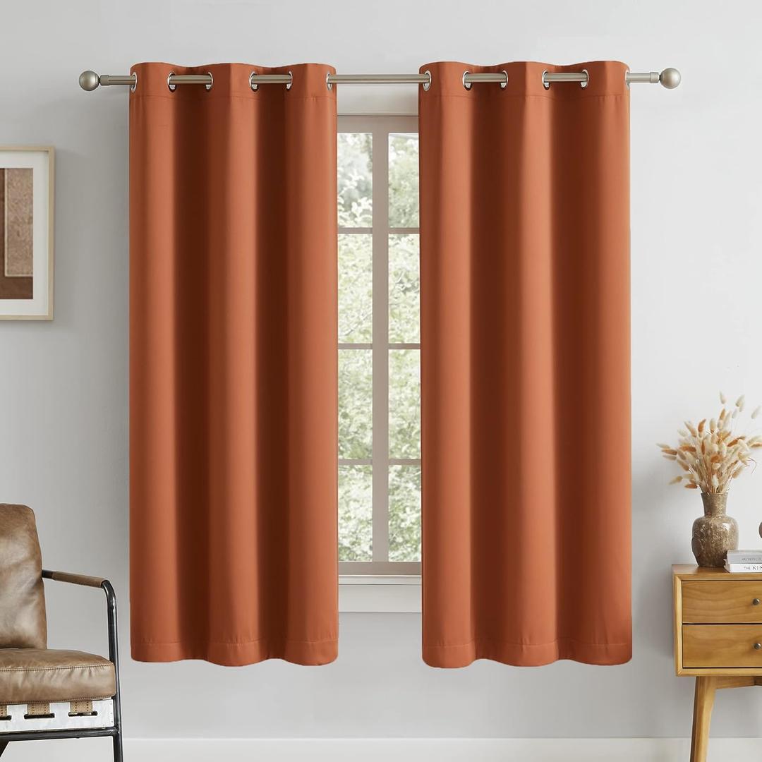 DUALIFE Rust Burnt Orange Blackout Bedroom Curtains 63 Inch Length Grommet Drapes Room Darkening Thermal Insulated (42 x 63 in, 2 Panels) DUALIFE Rust Burnt Orange Blackout Bedroom Curtains 63 Inch Length Grommet Drapes Room Darkening Thermal Insulated (42 x 63 in, 2 Panels)