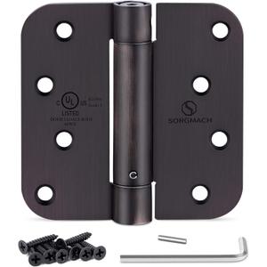 Self Closing Hinges 4 inch Oil Rubbed Bronze Auto Close Hinge 4 x 4 Inch Spring5/8 Radius Corner Commercial Adjustable Door Closer Hinge UL Listed, 6 Pieces