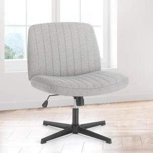 Sweetcrispy Criss Cross Chair Legged, Armless Office Swivel Desk Chairs No Wheels, Vanity Height Adjustable Wide Seat Comfy Cute Computer Task Seating for Home Bedroom, Grey, 25"x26"x32"