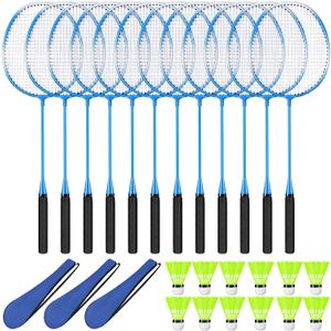 12 Pack Badminton Rackets Set Including Badminton Racquets, Nylon Shuttlecocks and Carry Bag for Outdoor Backyard Games Beginners, 26.57 inches x 10.04 inches