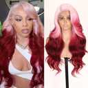 FABÉLLE Synthetic Lace Front Wig Pink Red Wigs Glueless Wigs for Black Women 24 Inch Beginner Friendly Pink Hair pink lace front wig