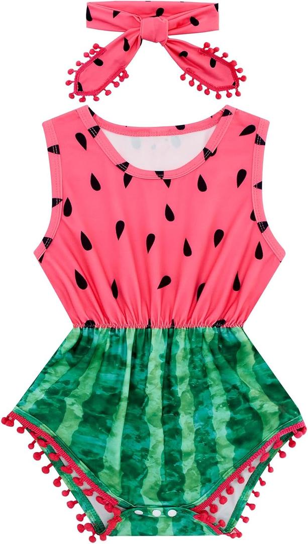 UNICOMIDEA Newborn Baby Floral Romper Infant Playsuits Headband Jumpsuit Toddlers Outfits 70
