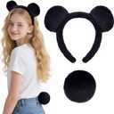 Bear Ears Headband Tail Set, Bear Costume Headband for Adults Women Men for Halloween Party Headwear Accessory (One Size, Black)