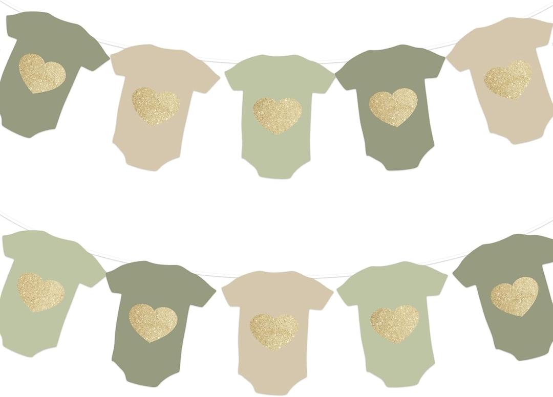Neutral Baby Shower Bunting - 12Pcs Banner for New Baby Party Decor (Light Green)