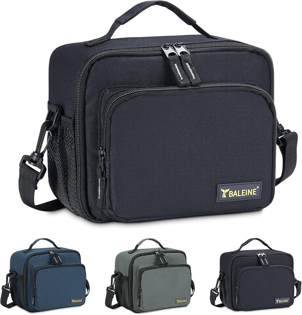 2 x BALEINE Insulated Lunch Bag for Men Women, Leakproof Cooler Bag with Adjustable Shoulder Strap for Work Picnic, Lunch Box for Women Men (Small, Black)