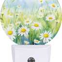 White Daisies Watercolor Night Light,Abstract Floral Plug-in Night Lights with Dusk-to-Dawn Sensor for Bedroom Bathroom and Living Room Sleep Friendly lamp