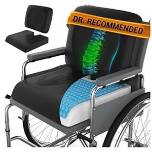 Wheelchair Cushion for Pressure Relief - (2-Piece Set) 18”x16” Anti-Slip Wheelchair Seat Cushions for Adults, Seniors with Lumbar Pillow and Removable Strap, Gel Cushion for Wheelchair