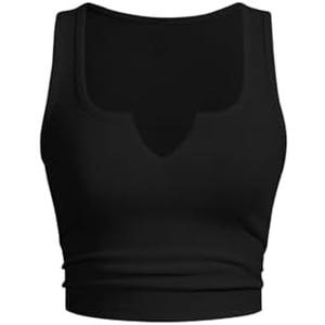 SOLY HUX Women's V Neck Crop Tops Basic Trendy Notched Sleeveless Slim Fit Summer Y2k Sexy Crop Tank Top Size Medium
