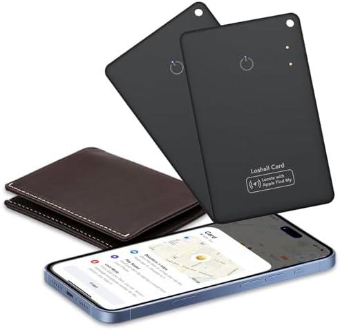 2 Pack Wallet Tracker Card [Apple MFi Certified] Air Tracker Tag (iOS only), IP68 0.06in Rechargeable Smart Card Work with Apple Find My, Keys Finder and Item Locator for Passport, Bags, Laptop, Black