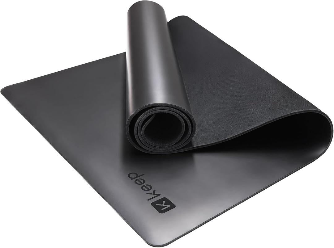 KEEP Rubber Yoga Mat - Professional Sweat Absorbent PU & Natural Rubber. Non Slip Workout Mats for Women & Men, 5mm Thick, 72"x26" Extra Long Wide Pad for Hot Yoga, Pilates, HIIT, Home Gym - Strap Included