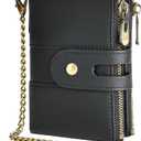 NIUCUNZH Genuine Leather Soft Bifold Rfid Wallets for Men Coin Purse Keychain Snap Zip Wallet with Chain (Black)