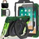 ROISKIN iPad 6th 5th Generation Case 9.7 Inch, Pro 9.7, Air 2 with 360 Kickstand Hand Strap [Screen Protector, 15ft Drop Protection]Heavy Duty Air 2 /Pro 9.7 / iPad 6th 5th Gen Case for Kids Women Men (Black+green)