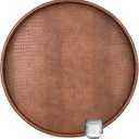 HofferRuffer Large Round Serving Tray 24'', Elegant Faux Leather Circle Ottoman Table Tray, Serve Tea Coffee Breakfast in Bedroom Living Room Kitchen (Antique Brown, 24'')