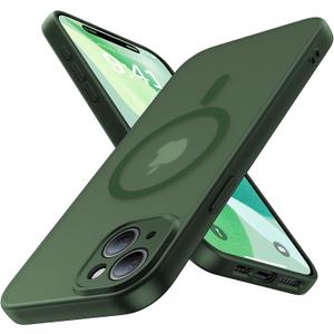 Magnetic for iPhone 15 Case,Upgraded [Full Camera Protection][Compatible with Magsafe][Military Grade Drop Protection] Shockproof Slim Translucent Matte Phone Case for iPhone 15,Forest Green