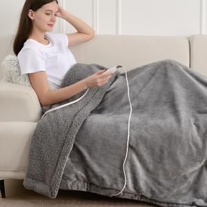 immtree Heated Weighted Blanket, 2 in 1 Weighted Heated Blanket 12lbs Twin Size for Adults, Soft Cozy Sherpa Fleece Weighted Blankets with 4 Heating Levels, 2 Hours Auto-Off, 48"x72", Gray