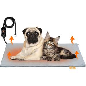 azuza Pet Heating Pad for Dogs and Cats, 6 Adjustable Temperature with Timer, Waterproof and Chew-Resistant Cord, Comfortable Fabric Dog Heating Mat, Auto Power-Off(16"x28")