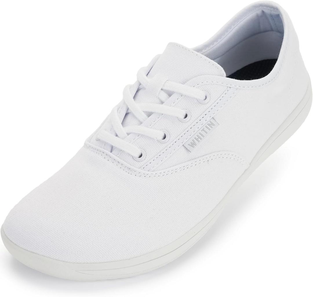 WHITIN Canvas Wide Barefoot Sneakers for Men Toe Box Minimalist Zero Drop Sole Shoes Minimus Extra Width Fit Size 10 10W Gym Tenis Walking White 44