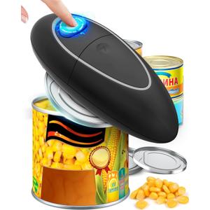 One Touch Electric Can Opener Fits Almost All Can Sizes for Seniors with Arthritis, Hand Held Battery Operated Can Opener with Smooth Edge, Food Safe Kitchen Gadgets Automatic Can Opener for Kitchen (Black+Grey)