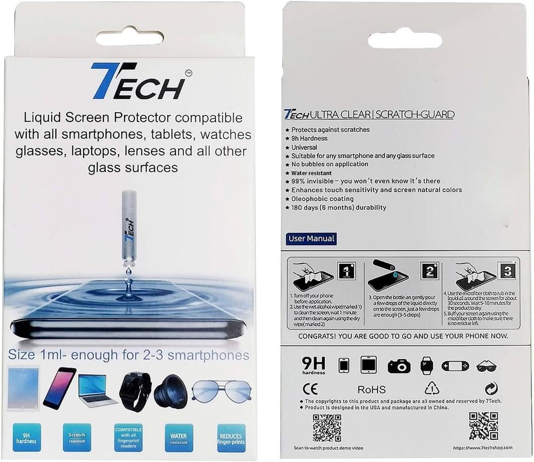 7TECH Phone Scratch Remover and Cracked Repair Liquid Liquid Glass Screen Protector | Universal Nano Protection Suitable for All Phones, Tablets, Smart Watches (Up to 3 Devices)